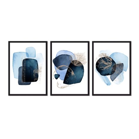 Set Triple Cuadros Abstracto Azul-0