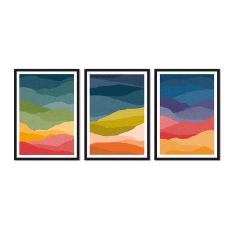 Set Triple Cuadros Abstracto Mar Colorido-0