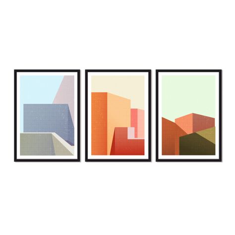 Set Triple Cuadros Arquitectura Minimal-0