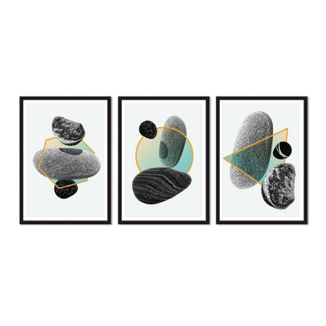 Set Triple Cuadros Abstracto Piedras Lunares-0