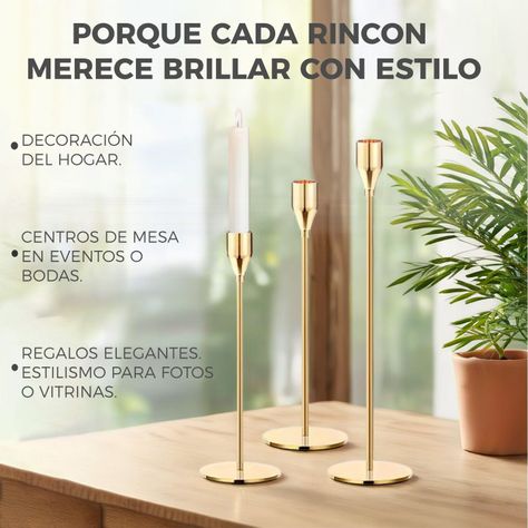 Candelabro 3 Piezas Porta Vela Centro de Mesa Clasic Gold-4