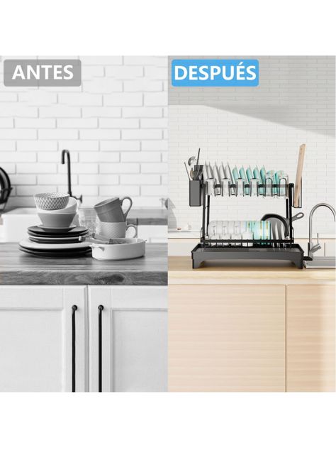 Escurridor De Loza Secaplatos 2 Niveles Negro Wakeshome-3