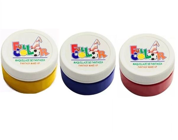 Pack 3 Pinturas Maquillaje Fantasía Full Color (Amarillo Azul Rojo)-0