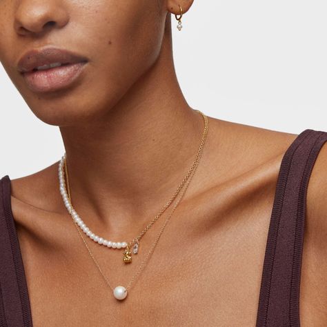 Collar oso con baño de oro sobre plata, perlas cultivadas-3