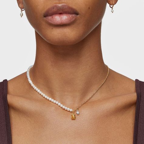 Collar oso con baño de oro sobre plata, perlas cultivadas-4