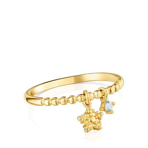 Anillo pequeño con baño de oro de 18 kt sobre plata y topacio TOUS Grain-1