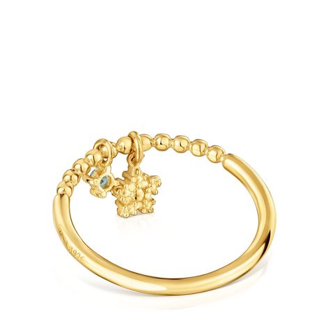 Anillo pequeño con baño de oro de 18 kt sobre plata y topacio TOUS Grain-2