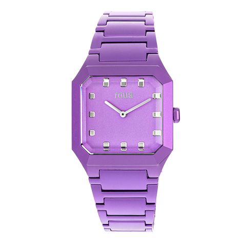 Reloj analógico con brazalete de aluminio lila Karat Squared-0