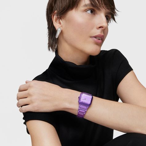 Reloj analógico con brazalete de aluminio lila Karat Squared-4