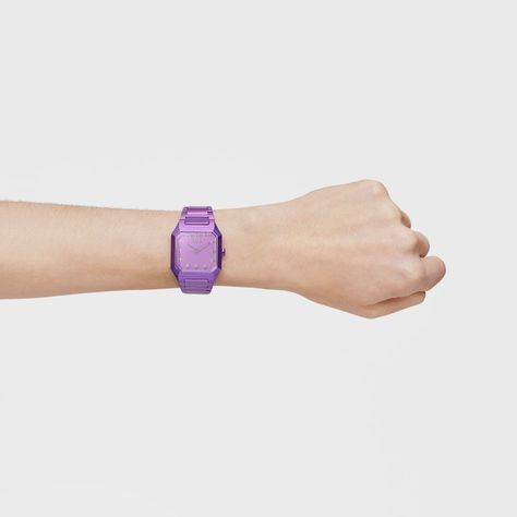 Reloj analógico con brazalete de aluminio lila Karat Squared-5