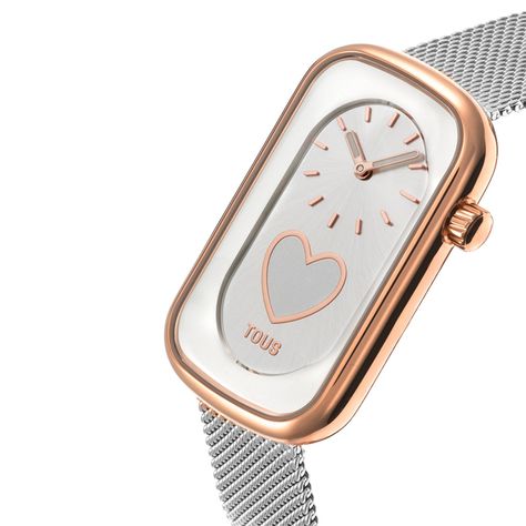 Reloj analógico bicolor con silueta corazón y brazalete de acero T-Band Club-1