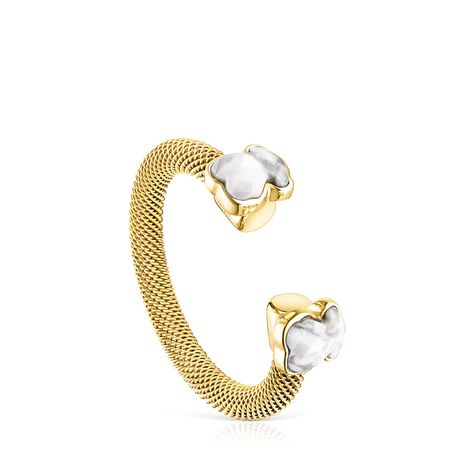 Anillo Tous abierto Mesh Color de Acero IP dorado y Howlita-0