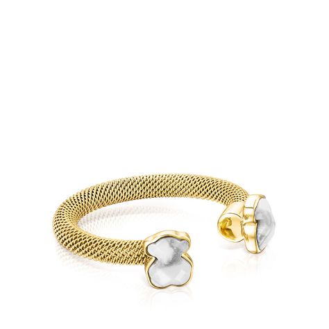 Anillo Tous abierto Mesh Color de Acero IP dorado y Howlita-1