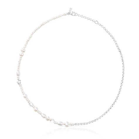 Collar de plata y perlas con tres motivos Mini Icons Tous-0