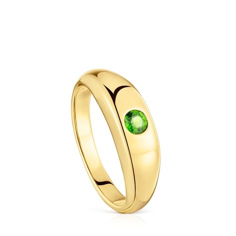 Anillo sello con baño de oro 18 kt sobre plata y cromo diópsido Basic Colors-0