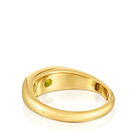 Anillo sello con baño de oro 18 kt sobre plata y cromo diópsido Basic Colors-1