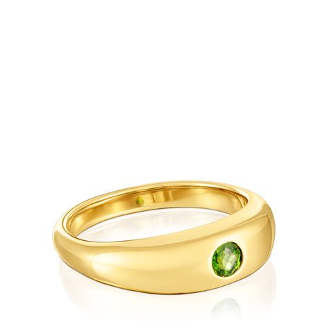 Anillo sello con baño de oro 18 kt sobre plata y cromo diópsido Basic Colors-2