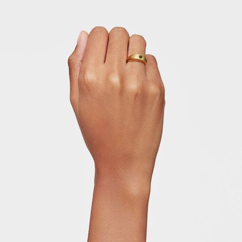 Anillo sello con baño de oro 18 kt sobre plata y cromo diópsido Basic Colors-4