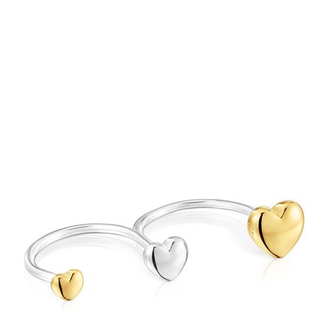Anillo grande doble abierto corazón bicolor My Other Half-1