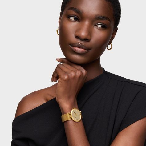 Reloj analógico con esfera dorada y brazalete dorado S-Mesh Mirror-3