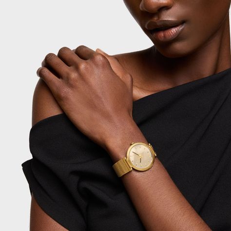 Reloj analógico con esfera dorada y brazalete dorado S-Mesh Mirror-4