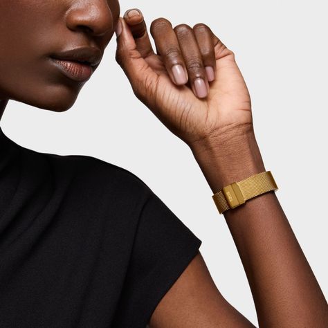 Reloj analógico con esfera dorada y brazalete dorado S-Mesh Mirror-5