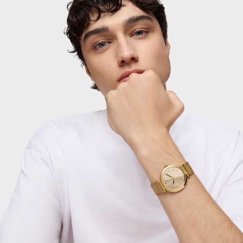 Reloj analógico con esfera dorada y brazalete dorado S-Mesh Mirror-6