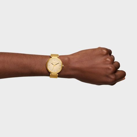 Reloj analógico con esfera dorada y brazalete dorado S-Mesh Mirror-7