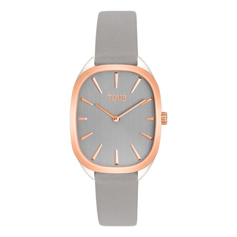 Reloj analógico de acero IPRG rosa con correa de piel gris Heritage-0