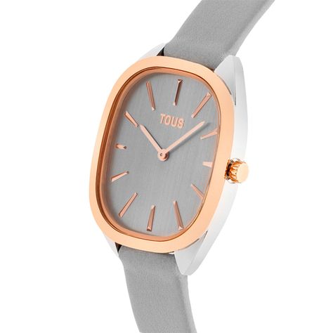Reloj analógico de acero IPRG rosa con correa de piel gris Heritage-1