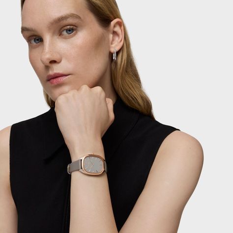 Reloj analógico de acero IPRG rosa con correa de piel gris Heritage-3