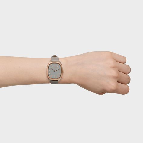 Reloj analógico de acero IPRG rosa con correa de piel gris Heritage-6