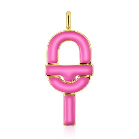 Colgante grande con baño de oro 18 kt sobre plata y esmalte fucsia TOUS MANIFESTO-0