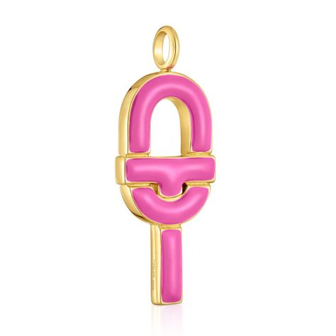 Colgante grande con baño de oro 18 kt sobre plata y esmalte fucsia TOUS MANIFESTO-1