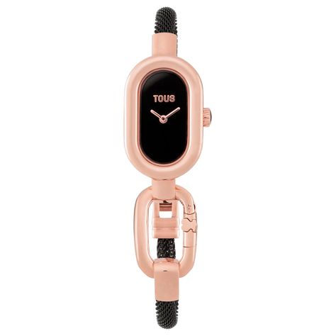 Reloj analógico con brazalete de acero IP negro y caja de acero IPRG rosado TOUS Hold Oval-0