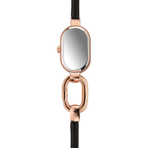 Reloj analógico con brazalete de acero IP negro y caja de acero IPRG rosado TOUS Hold Oval-2