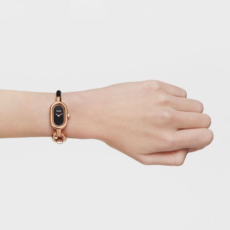 Reloj analógico con brazalete de acero IP negro y caja de acero IPRG rosado TOUS Hold Oval-6