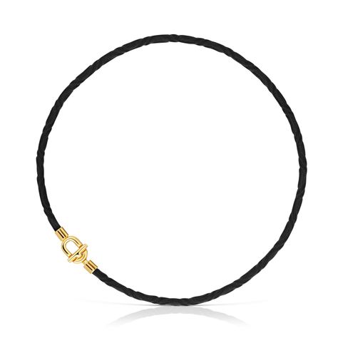 Collar elástico baño oro 18 kt sobre plata y cordón negro-0