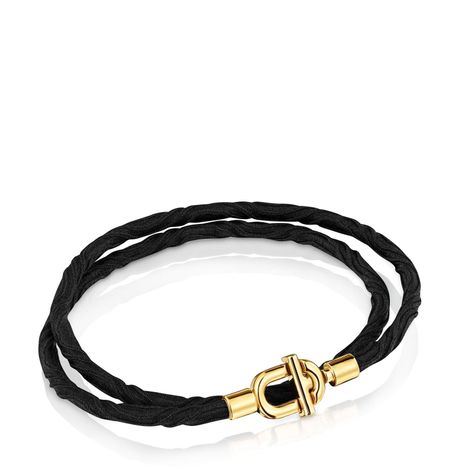 Collar elástico baño oro 18 kt sobre plata y cordón negro-1