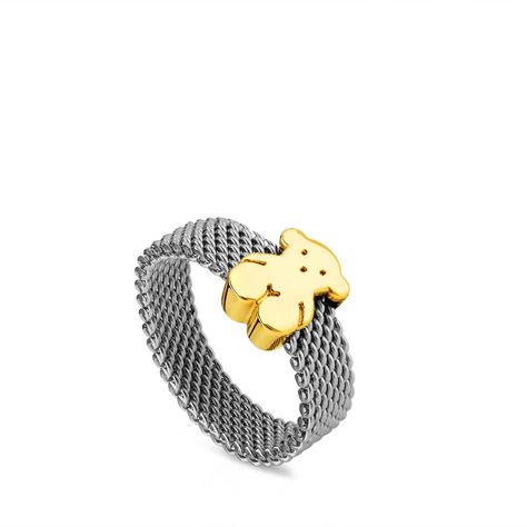 Anillo Tous Mesh de Acero y Oro-0