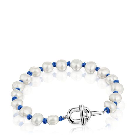 Pulsera nylon azul plata y perlas cultivadas TOUS-0