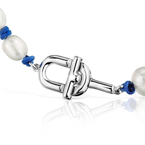 Pulsera nylon azul plata y perlas cultivadas TOUS-1