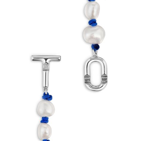 Pulsera nylon azul plata y perlas cultivadas TOUS-2