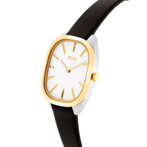 Reloj analógico de acero IPG dorado con correa de piel negra-1