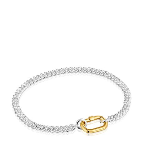 Pulsera de plata con anilla bicolor Hold Oval-0