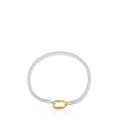 Pulsera de plata con anilla bicolor Hold Oval-1