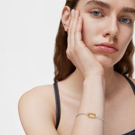 Pulsera de plata con anilla bicolor Hold Oval-4