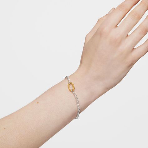 Pulsera de plata con anilla bicolor Hold Oval-6