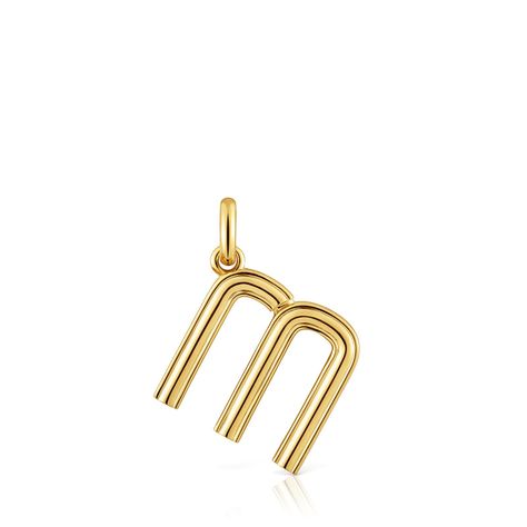 Colgante mediano letra M con baño de oro 18 kt sobre plata Alphabet-0