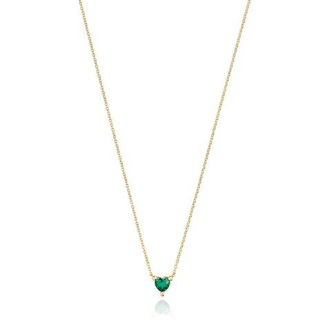 Collar corto con baño de oro 18 kt sobre plata y esmeralda-0